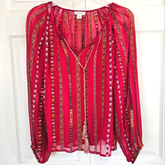Sundance  Magenta Pink‎ Embroidered V-neck Blouse Petite XS Boho Spring Summer - Picture 1 of 10